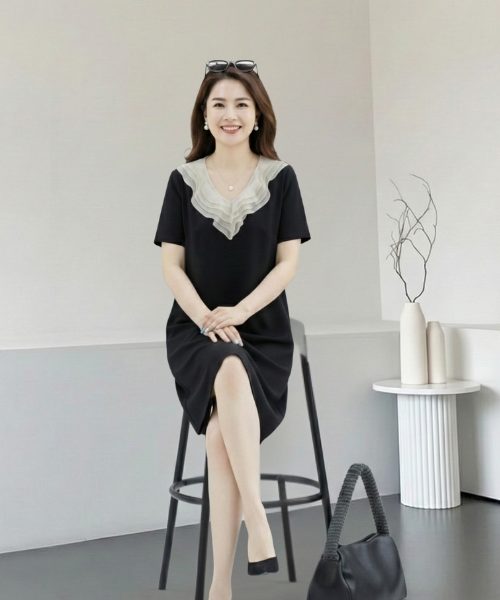 Đầm Suông Phối Cổ