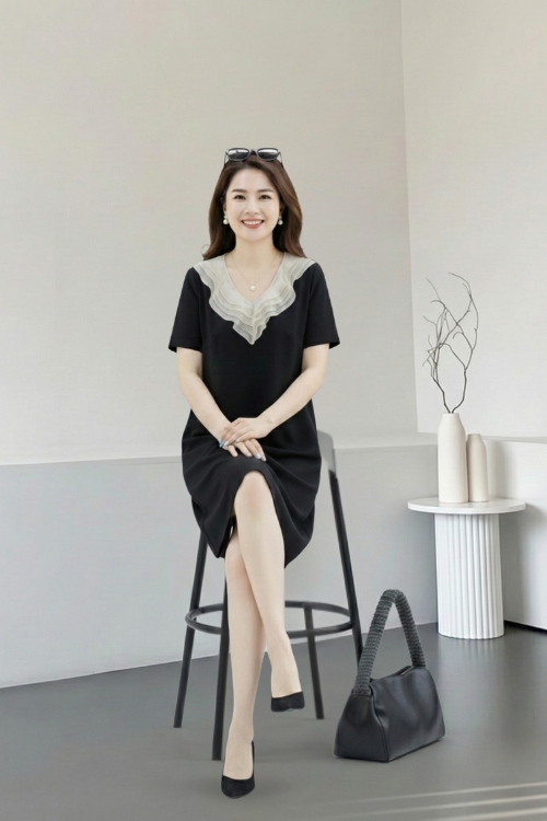 Đầm Suông Phối Cổ